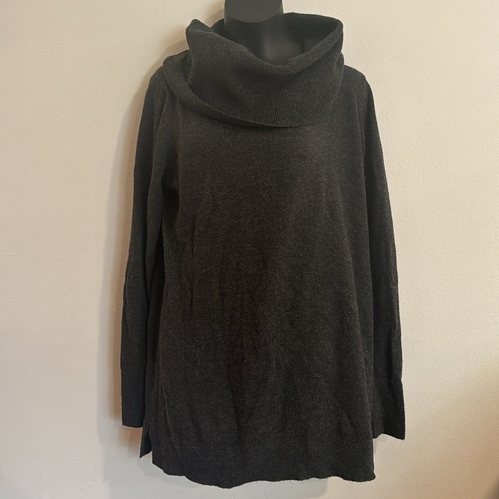 LOFT Petite Cowl Neck Sweater in Charcoal Grey